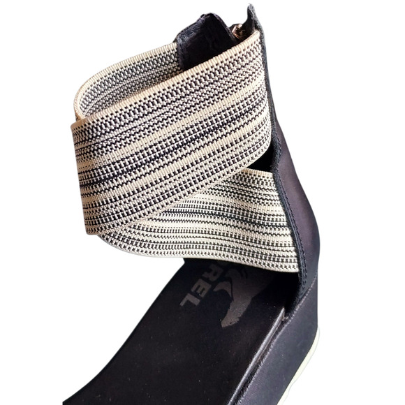 Sorel Cameron Platform Wedge Women's Sandal Elastic Ankle Strap Black Cream Sz 6 - Picture 8 of 11